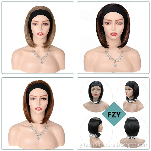 FAZHIYUAN Highlight Brazilian Colorful Silky Straight  Short  Bob  headband wig synthetic in synthetic hair wigs
